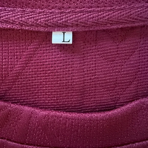 Regular Fit Patched Detail Textured Knit Long Sleeve Round Burgundy Neck Top L - Picture 8 of 14
